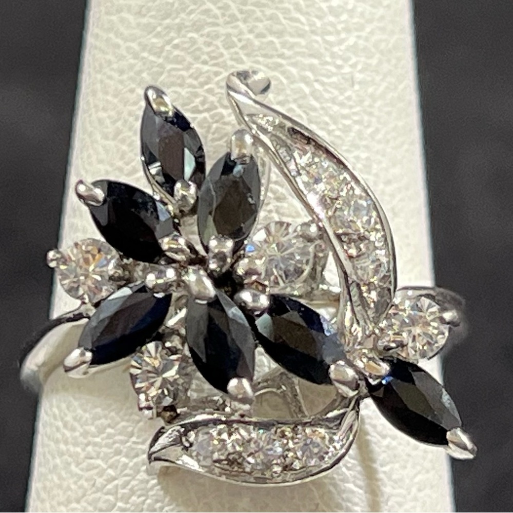 Blue Sapphire and White Topaz Sterling Silver Ring